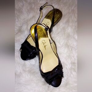 Cole Haan for NIKE AIR Slingback heels with Peep Toe and Bow Top. Patent Sz 7.5